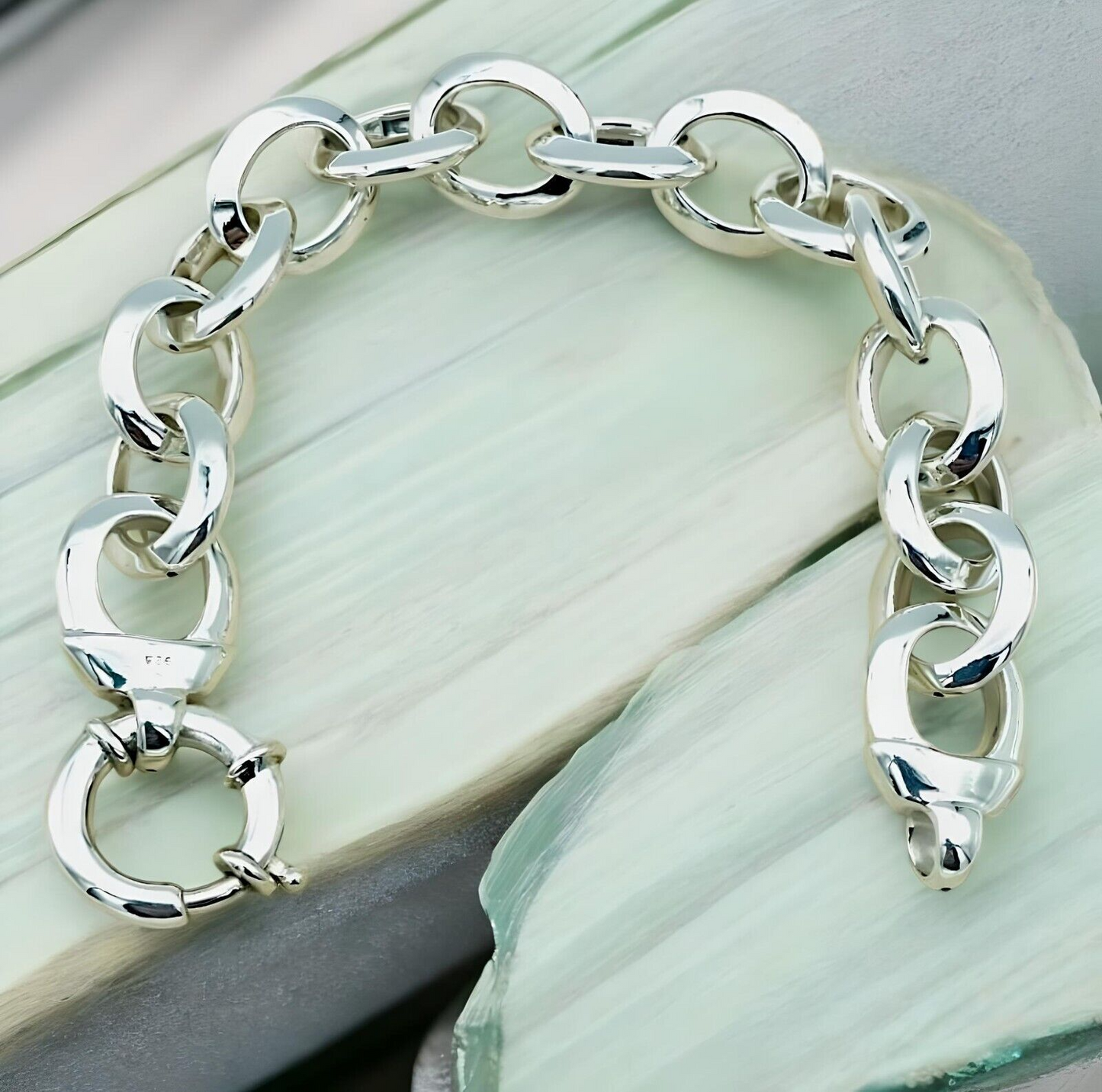 925 Sterling Silver 9" Rolo Link Lightweight Bracelet, Spring Ring Clasp 1652