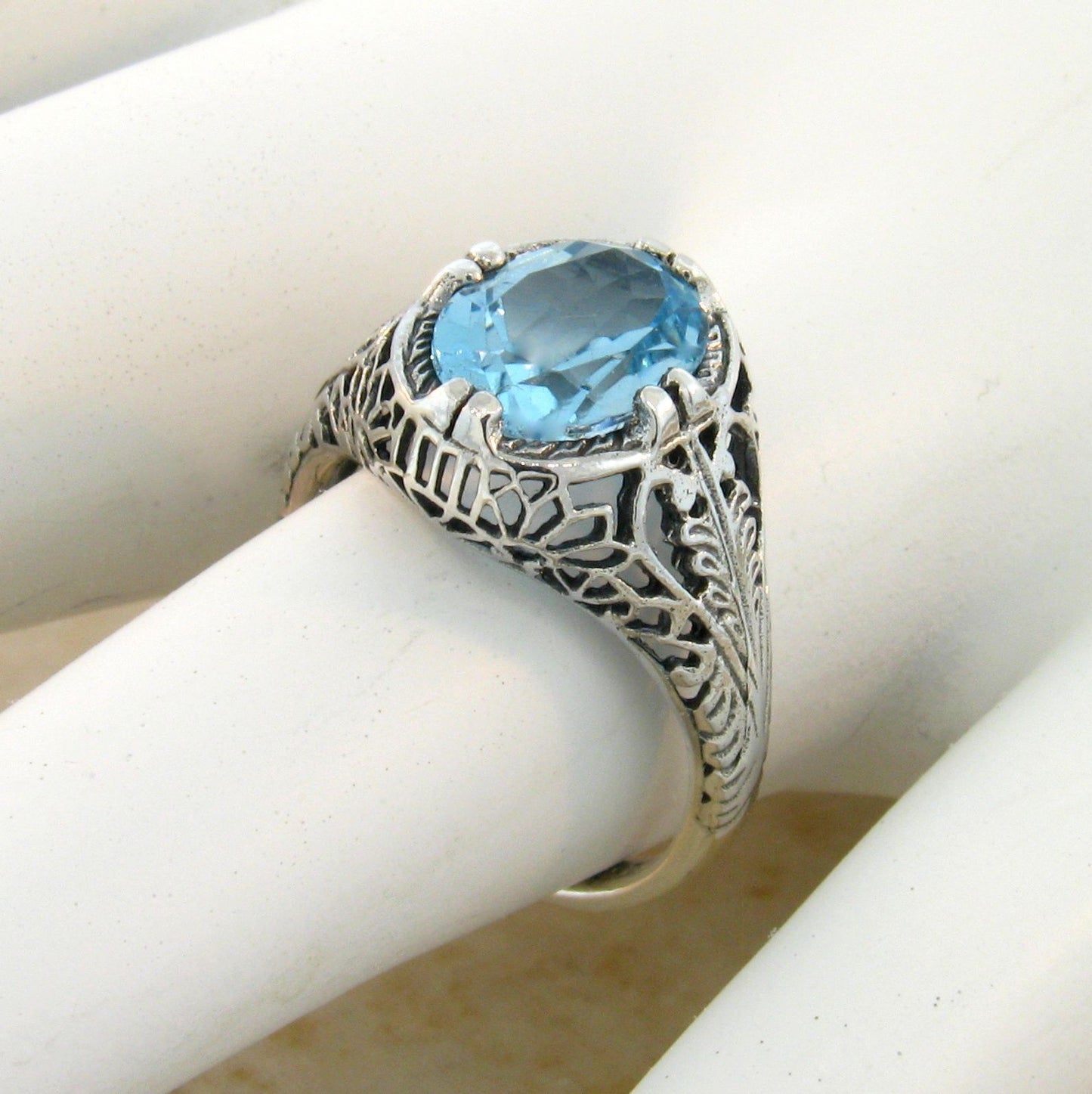 2 CT GENUINE BLUE TOPAZ CLASSIC ART DECO STYLE 925 STERLING SILVER RING     #691