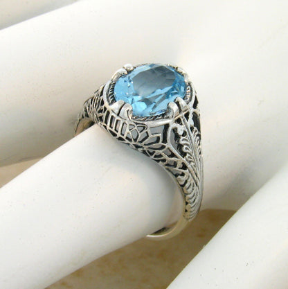 2 CT GENUINE BLUE TOPAZ CLASSIC ART DECO STYLE 925 STERLING SILVER RING     #691
