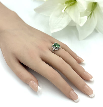 925 STERLING SILVER ANTIQUE DESIGN EM GREEN CZ FILIGREE SOLITAIRE RING     #1326