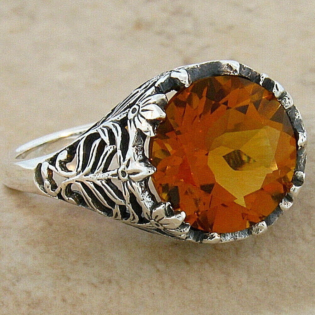 925 STERLING SILVER CLASSIC STYLE LAB-CREATED 3.5 CT CITRINE FILIGREE RING  #295