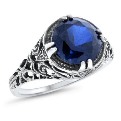 925 STERLING SILVER FILIGREE RING CLASSIC STYLE LAB-CREATED 2.5 CT SAPPHIRE #627