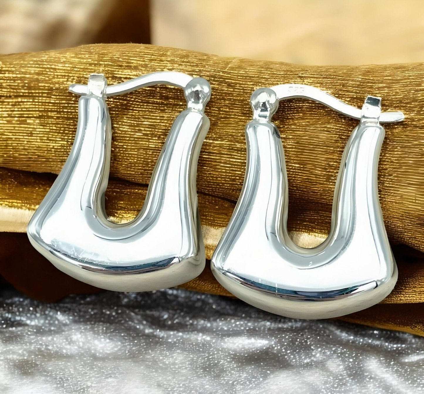 925 STERLING SILVER UNIQUE DESIGN LIGHTWEIGHT LATCH BACK HOOP EARRINGS 1662