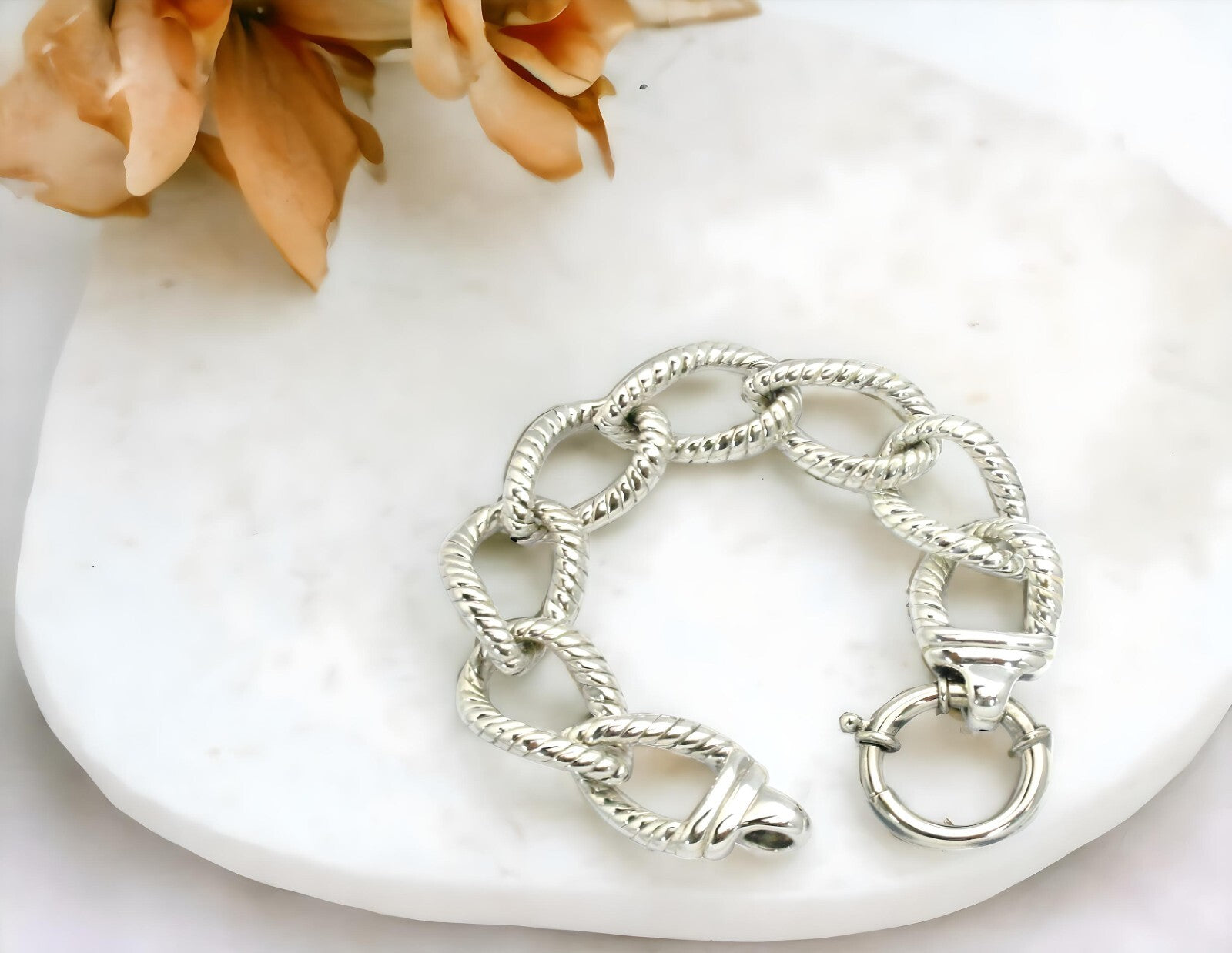 925 Sterling Silver Bracelet-Lightweight 7.5" Twisted Curb Link 1404