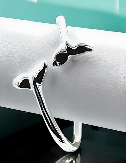 925 Sterling Silver Dolphin/Whale Tail 7" Bangle - Lightweight Bracelet 1266