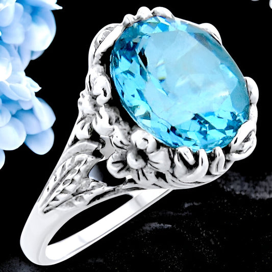 6 Ct GENUINE SKY BLUE TOPAZ ART NOUVEAU STYLE 925 STERLING SILVER RING    #328