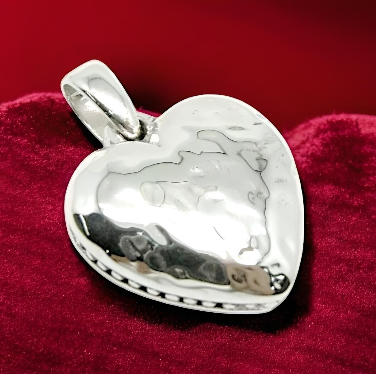 925 STERLING SILVER HAMMERED HEART PENDANT LIGHTWEIGHT, CHAIN SOLD SEPARATE 1639