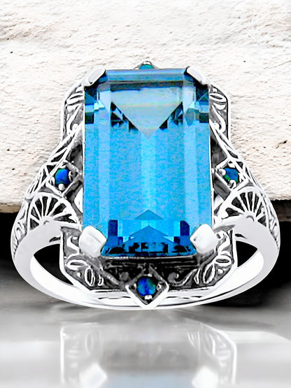 VINTAGE STYLE 925 STERLING SILVER 6 Ct SIMULATED AQUAMARINE OPAL RING       #309
