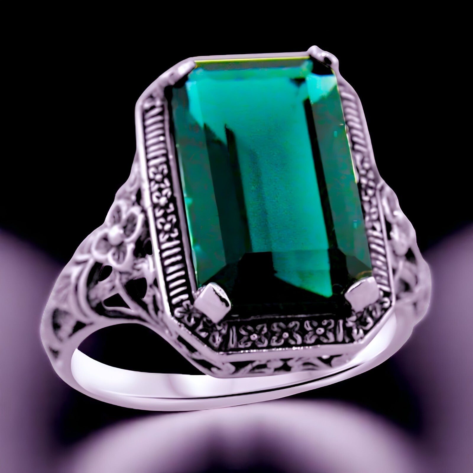 VINTAGE STYLE 925 STERLING SILVER RING 6 CT LONDON BLUE SIMULATED TOPAZ   #1141