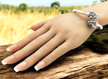 925 Sterling Silver Dotted Panther Head Bracelet -6.5" Lightweight Bangle   1241