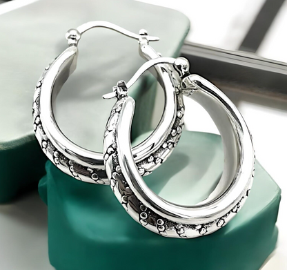 925 Sterling Silver Caviar Hoop Earrings,Lightweight Wear All Day Jewelry 1382