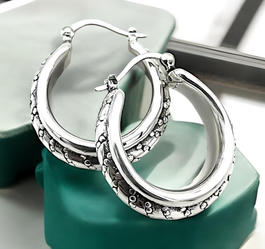 925 Sterling Silver Caviar Hoop Earrings,Lightweight Wear All Day Jewelry 1382