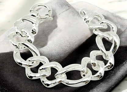 925 STERLING SILVER HAMMERED CURB LINK BRACELET 8" LIGHTWEIGHT 1563