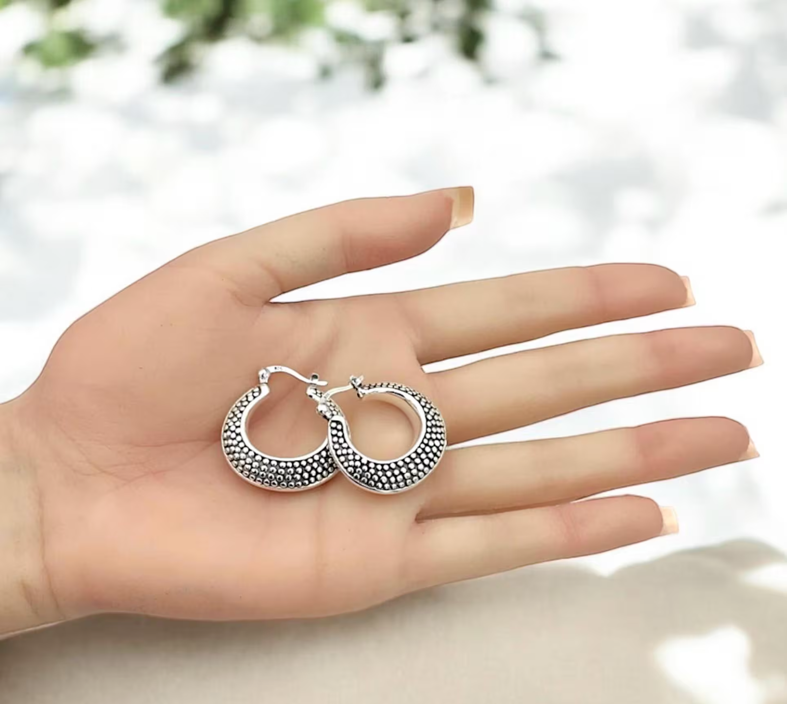 925 Silver Hoop Earrings - Delicate Dot Design - Lightweight Daily Wear 1490