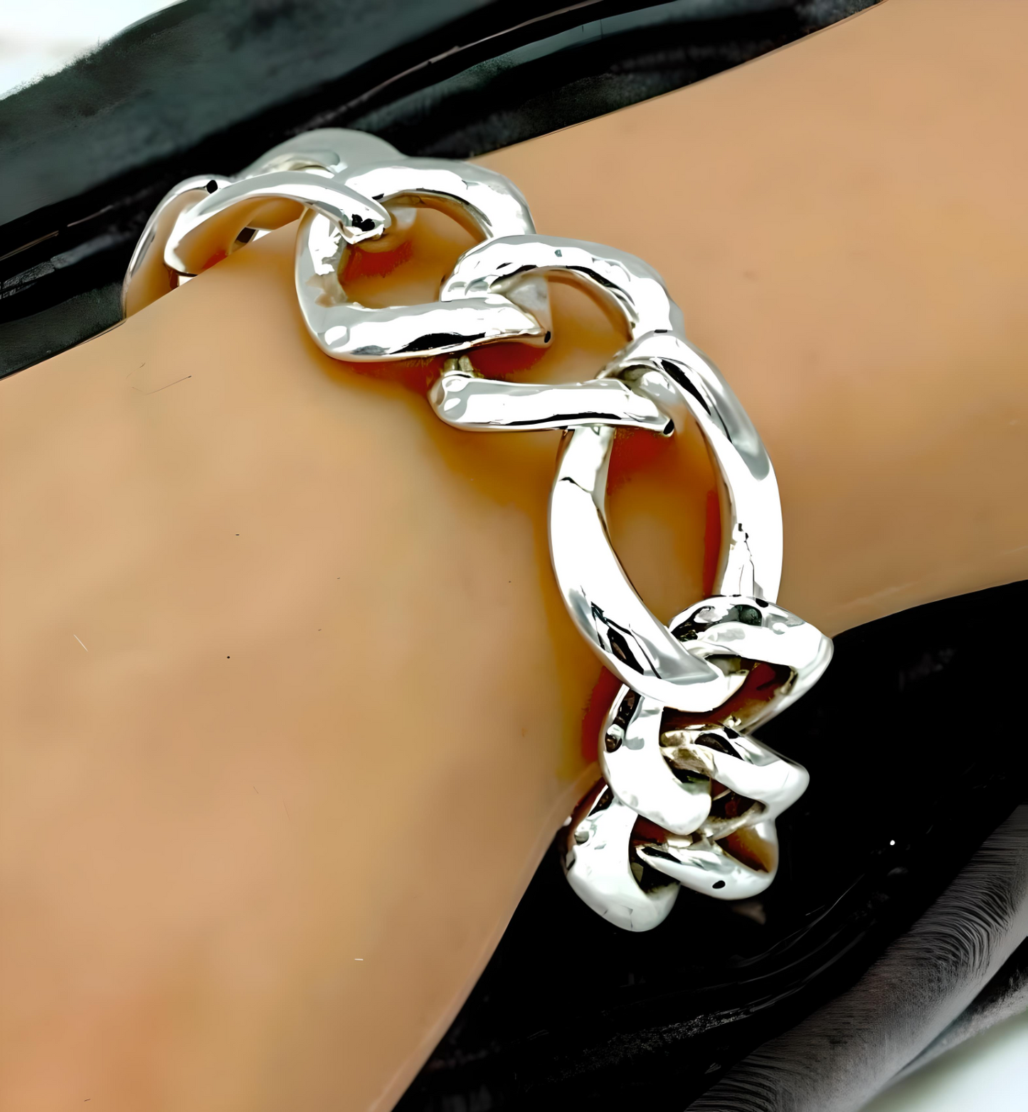 925 STERLING SILVER HAMMERED CURB LINK BRACELET 8" LIGHTWEIGHT 1563