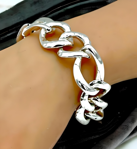 925 STERLING SILVER HAMMERED CURB LINK BRACELET 8" LIGHTWEIGHT 1563