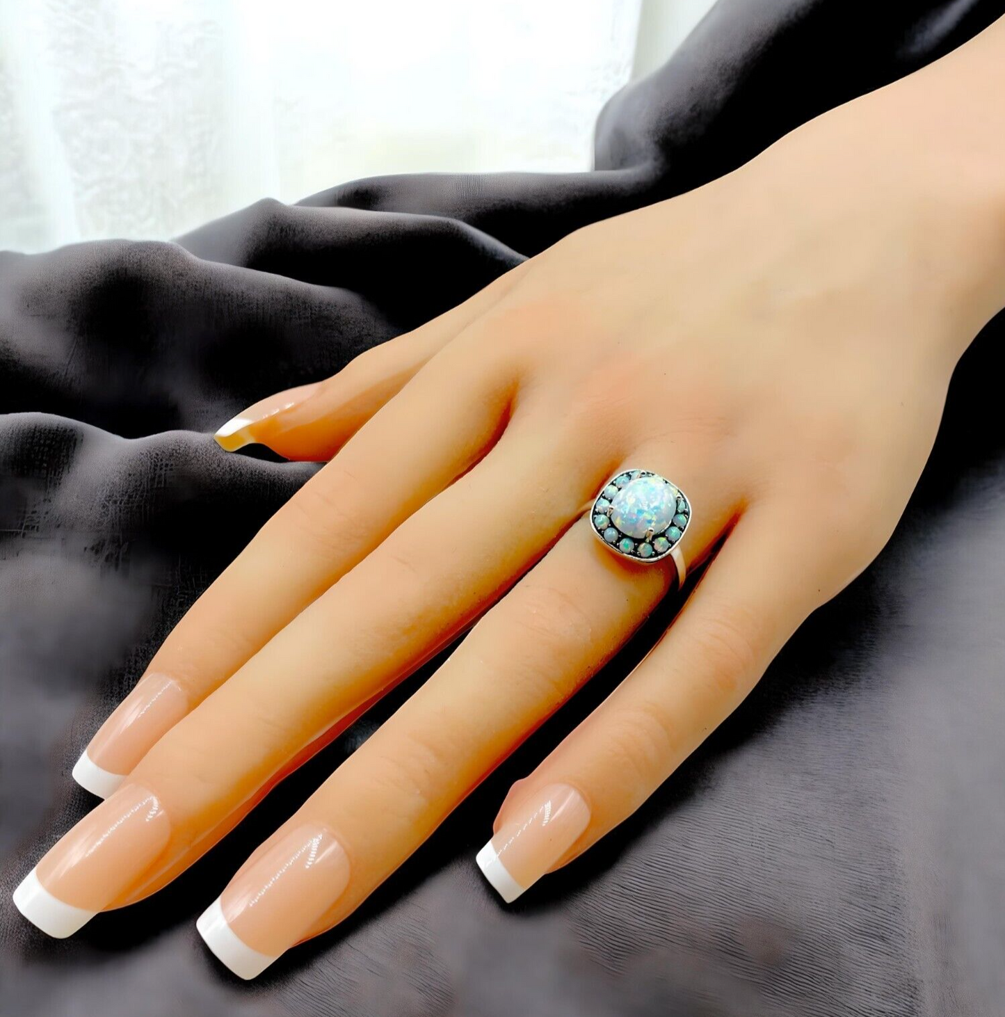 VINTAGE STYLE 925 SOLID STERLING SILVER WHITE LAB-CREATED OPAL RING 1817