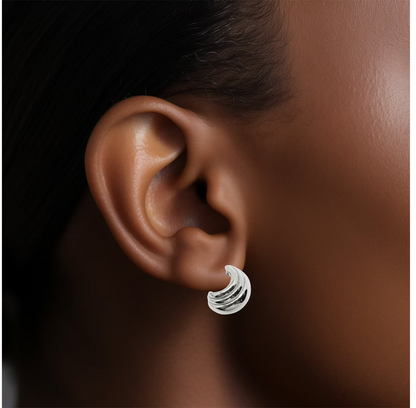 925 Silver Dainty Shell Huggie Earrings - Lightweight Everyday Hoops 1478