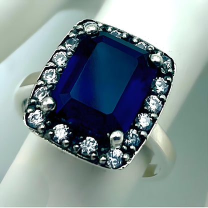 VINTAGE STYLE ROYAL BLUE SIMULATED SAPPHIRE 925 SOLID STERLING SILVER RING 1242