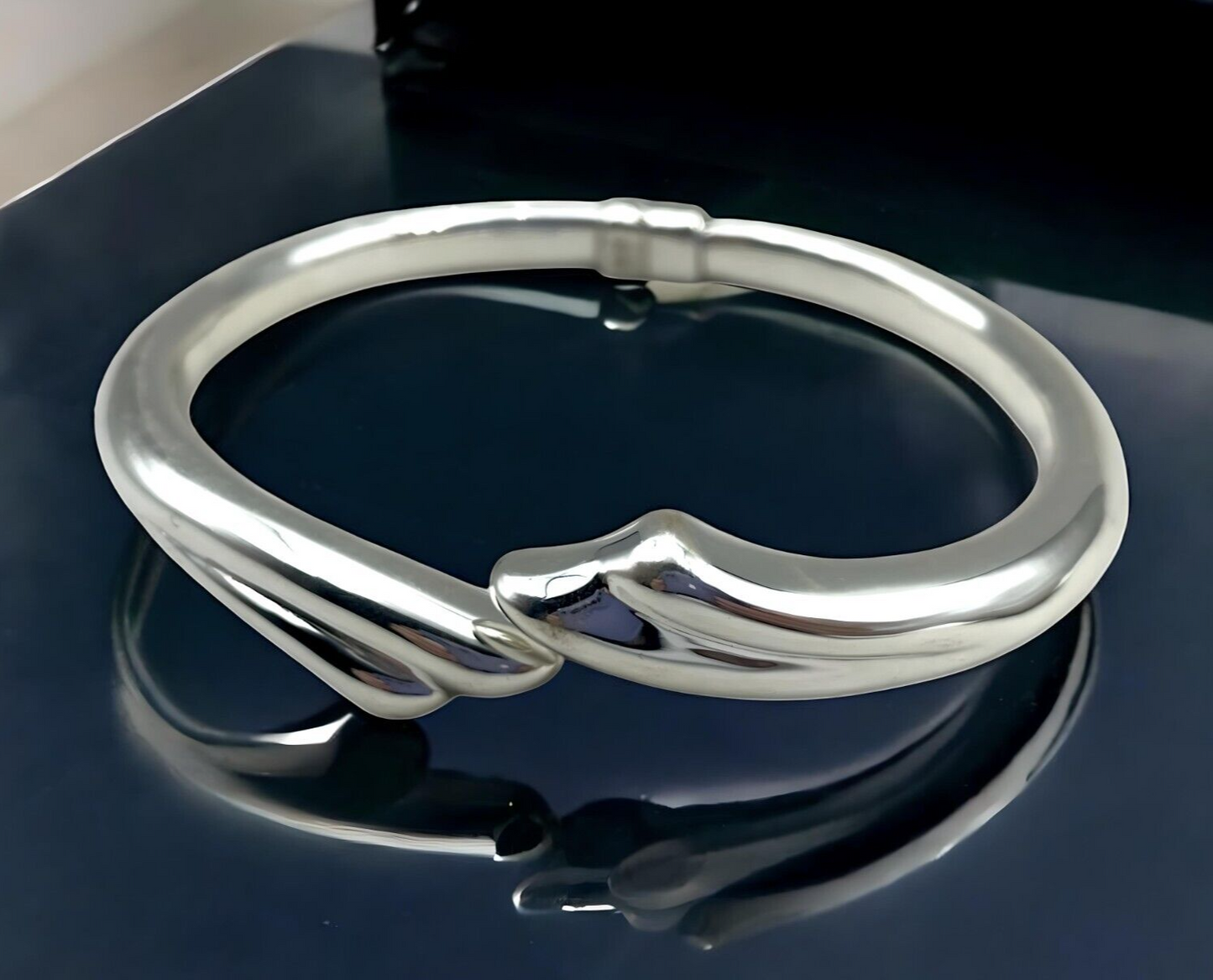 925 STERLING SILVER 7" BYPASS BANGLE BRACELET LIGHTWEIGHT SPRING HINGED 1599