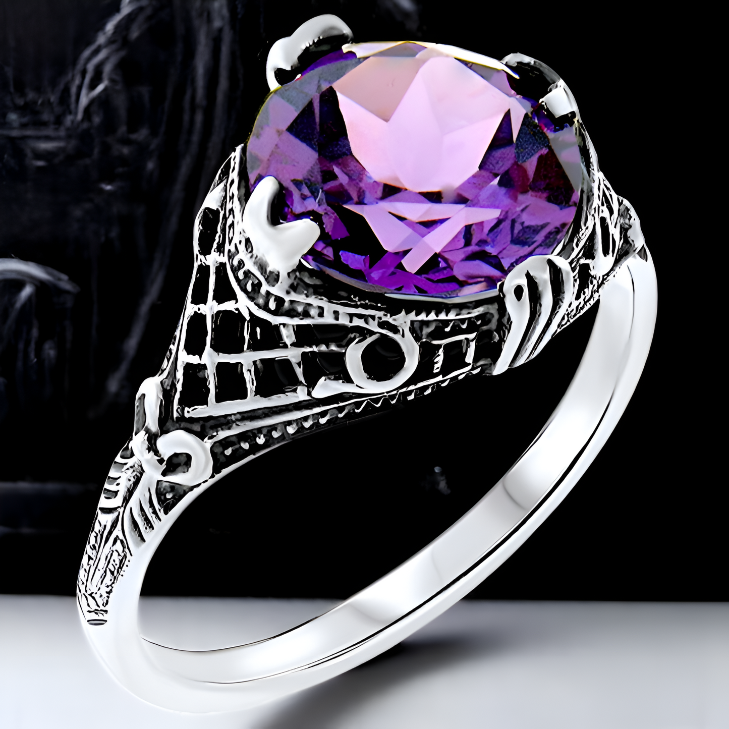 925 SILVER EDWARDIAN STYLE 5 Ct COLOR CHANGING SIMULATED ALEXANDRITE RING   #382