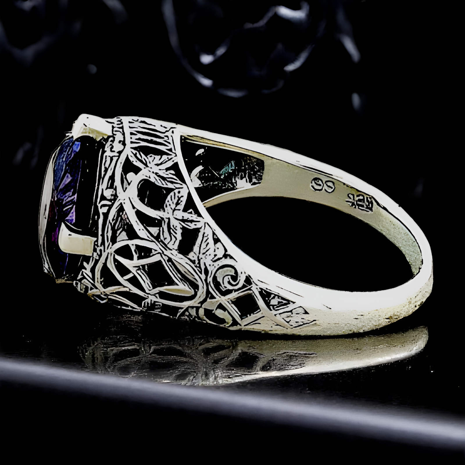 5 Ct COLOR CHANGING LAB ALEXANDRITE 925 STERLING SILVER ANTIQUE STYLE RING  #040