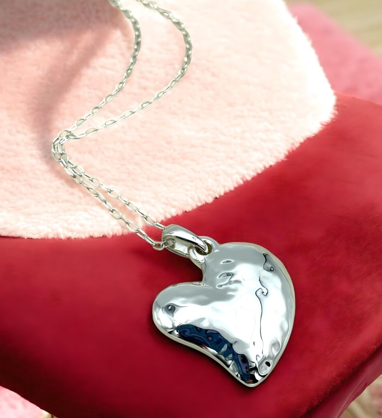 925 STERLING SILVER HAMMERED HEART PENDANT LIGHTWEIGHT,CHAIN SOLD SEPARATE 1620