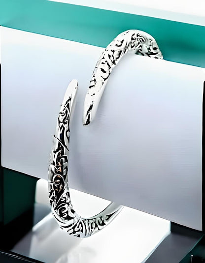 925 Filigree Sterling Silver Torque Bangle -6.75" Lightweight Bracelet 1227