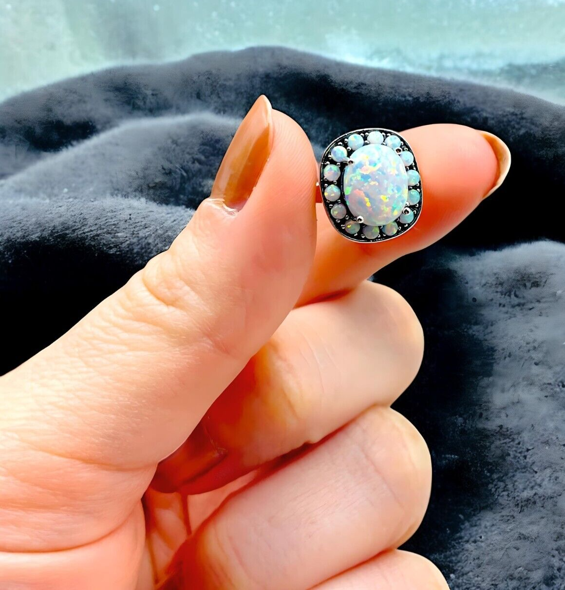 VINTAGE STYLE 925 SOLID STERLING SILVER WHITE LAB-CREATED OPAL RING 1817