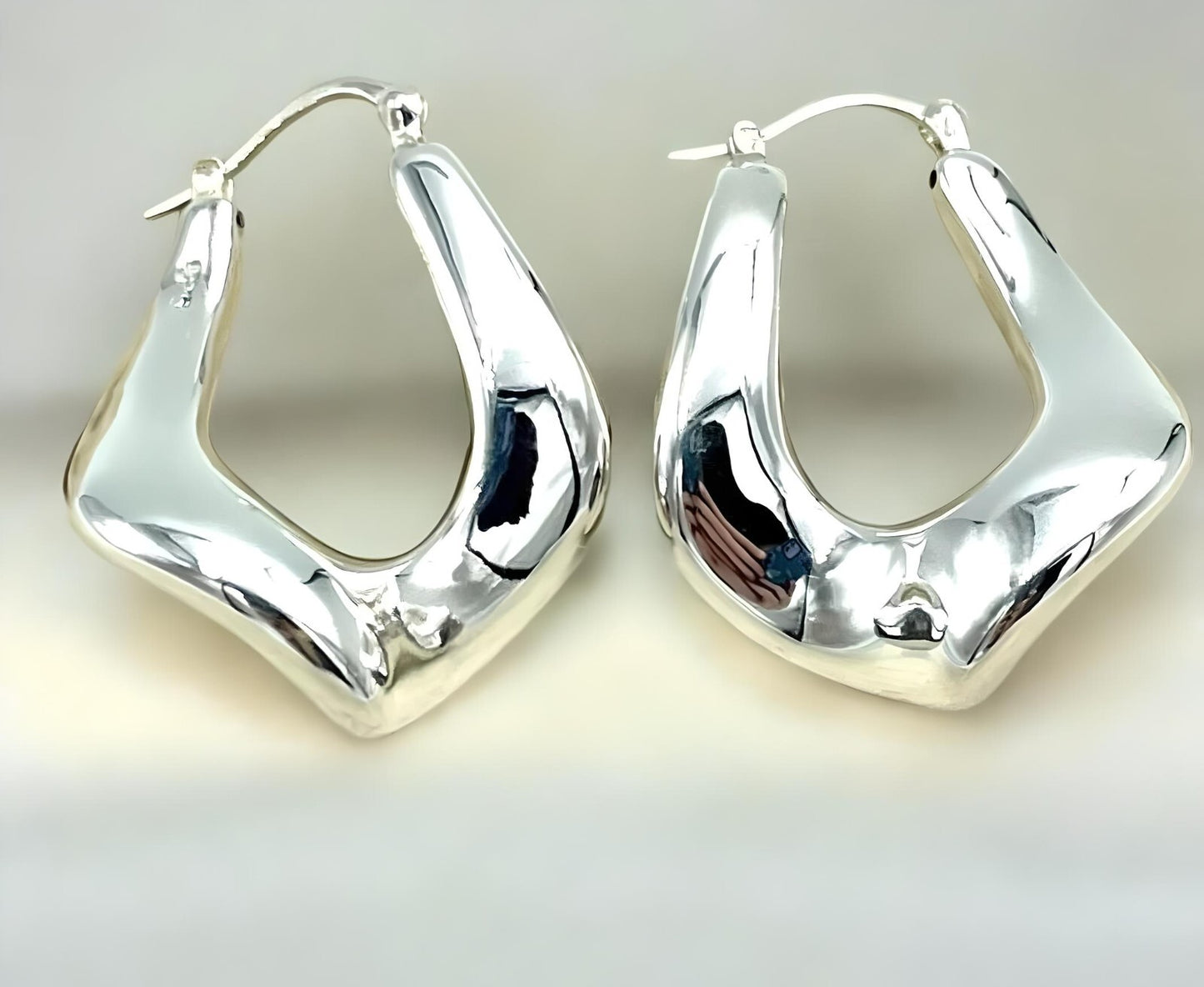925 STERLING SILVER GEOMETRIC SHAPE HOOP EARRINGS LIGHTWEIGHT LATCH BACK 1601
