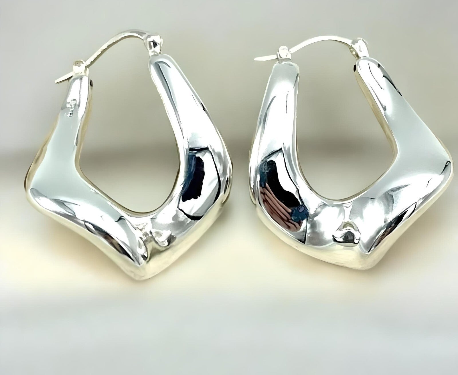 925 STERLING SILVER GEOMETRIC SHAPE HOOP EARRINGS LIGHTWEIGHT LATCH BACK 1601