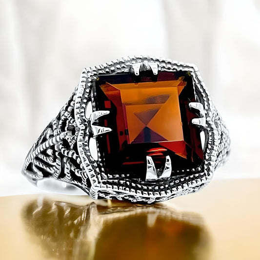 VINTAGE STYLE 925 SOLID STERLING SILVER SIMULATED GARNET FILIGREE RING 1375