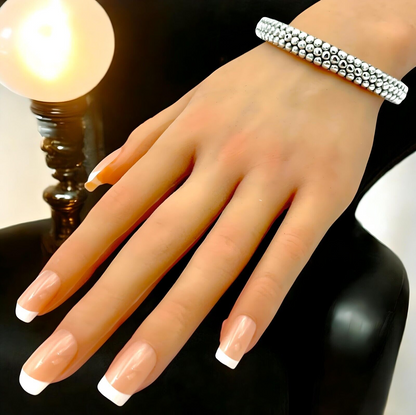 925 STERLING SILVER DOT DESIGN SLIP ON BANGLE BRACELET LIGHTWEIGHT 7.75" 1550