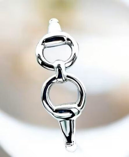 925 Silver Lightweight Horsebit Bangle -  6.75" Spring Hinge Bracelet 1467