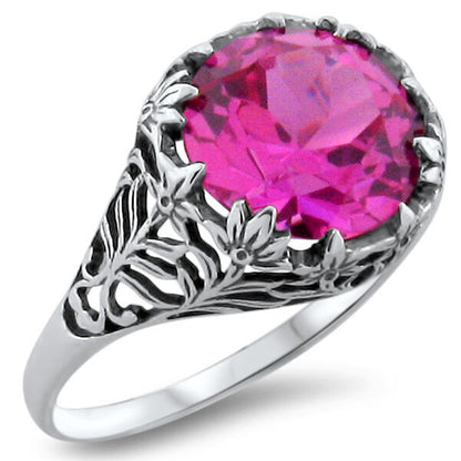 5 Ct PINK LAB-CREATED SAPPHIRE VICTORIAN STYLE 925 STERLING SILVER RING     #364