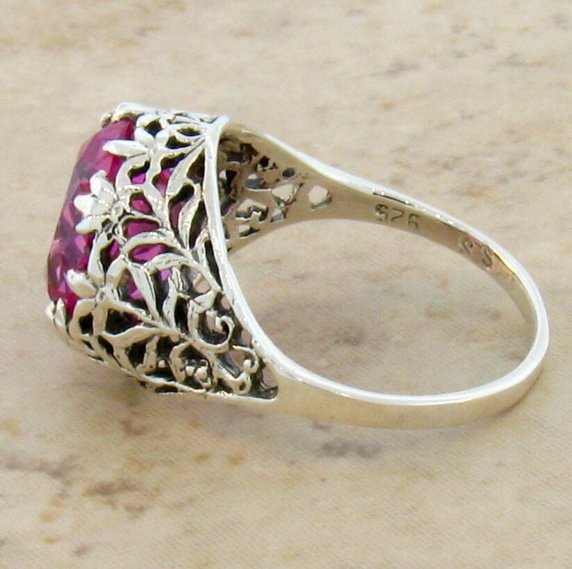 5 Ct PINK LAB-CREATED SAPPHIRE VICTORIAN STYLE 925 STERLING SILVER RING     #364