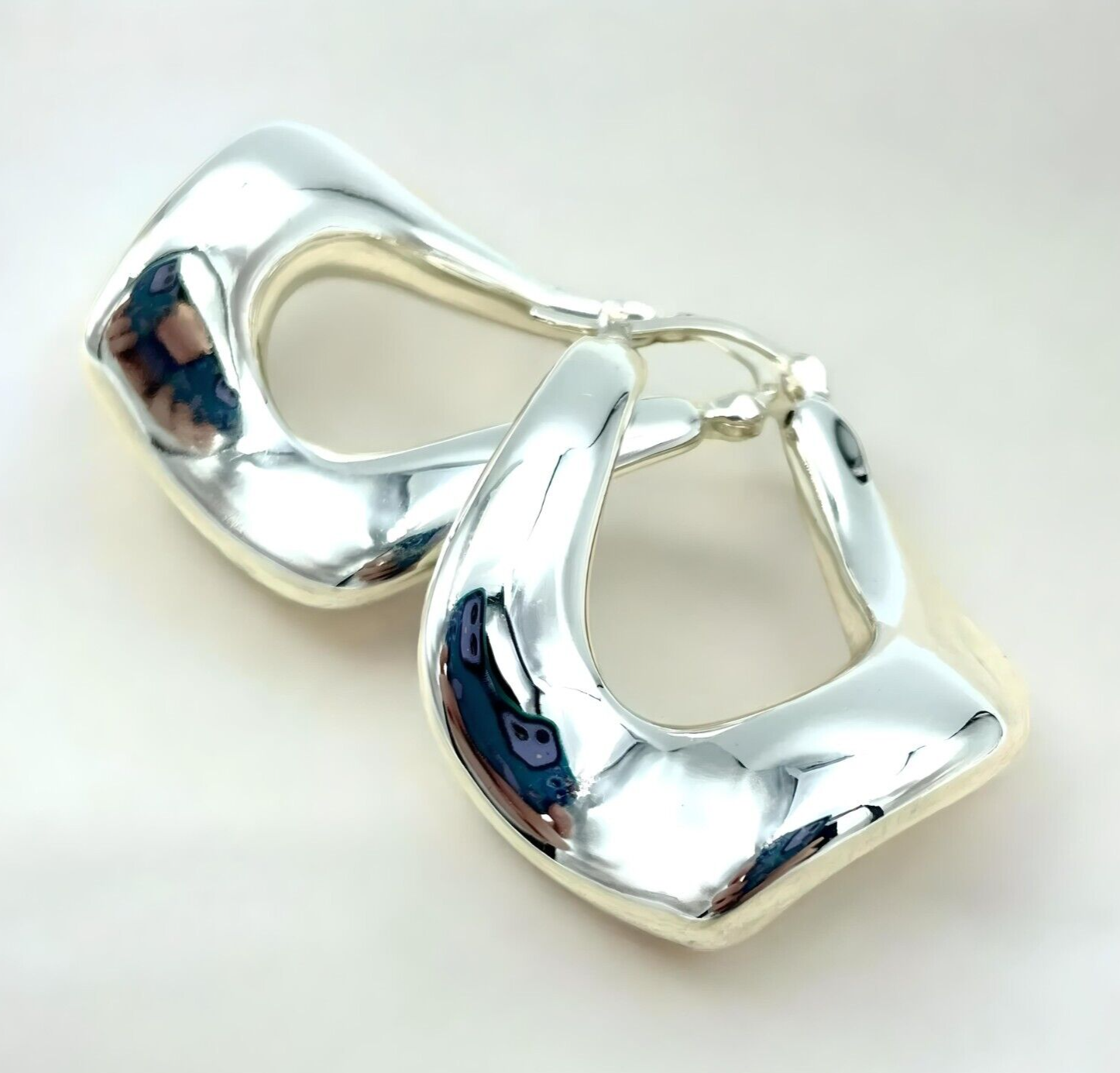 925 STERLING SILVER GEOMETRIC SHAPE HOOP EARRINGS LIGHTWEIGHT LATCH BACK 1601