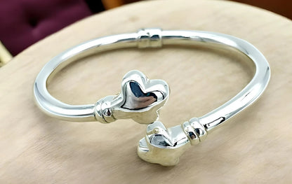 925 Silver, Light Weight Double Cross Bracelet, Spring Hinged Design 17.5cm 1428