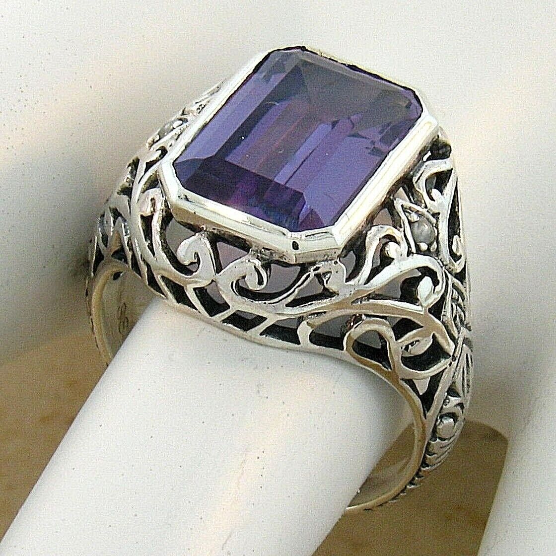 925 STERLING SILVER FILIGREE VICTORIAN STYLE 5 CT SIMULATED ALEXANDRITE RING 496
