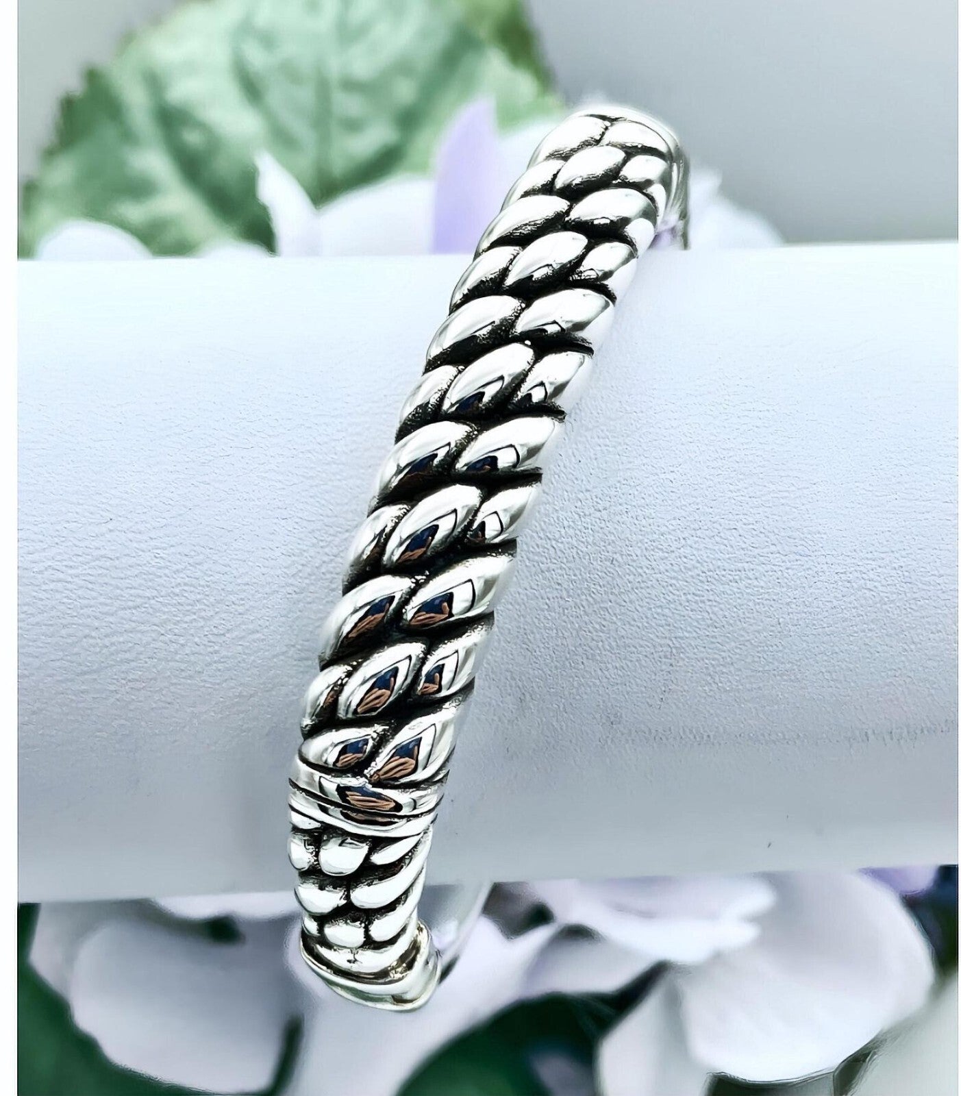 925 Sterling Silver Basket Weave Bangle - 16.5 cm Lightweight Comfortable 1192