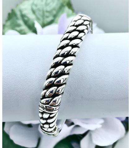 925 Sterling Silver Basket Weave Bangle - 16.5 cm Lightweight Comfortable 1192