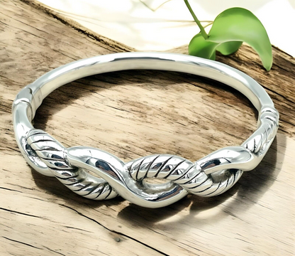 925 STERLING SILVER INTERLOCKING TWISTED PLAIN DESIGN 6.5" BANGLE BRACELET  1641