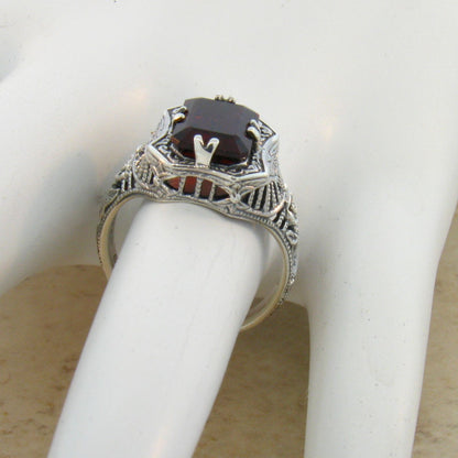 3 CARAT GENUINE GARNET ART DECO STYLE 925 STERLING SILVER FILIGREE RING     #265