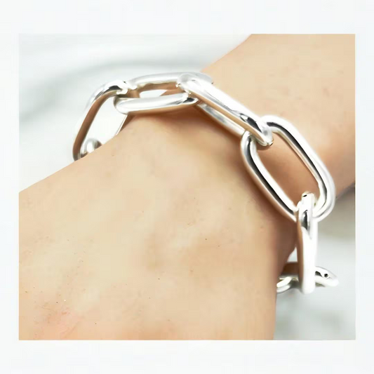 925 Sterling Silver Bracelet - Lightweight 7.5" Oval Chain Link 1434