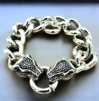 925 Silver Lightweight Curb Link Bracelet with Double Dragon Head Clasp  8" 1615