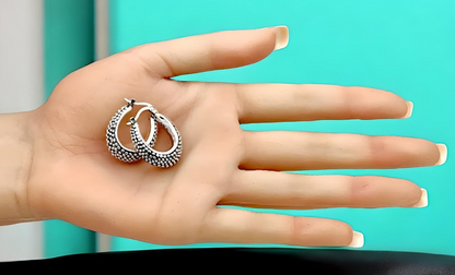 925 Sterling Silver Dot Design Hoop Earrings -  Lightweight Latch Back 1245