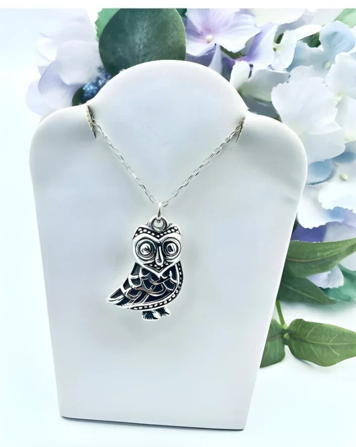 925 Silver Owl Pendant - Lightweight Fine Jewelry - Chain Sold Separate 1513