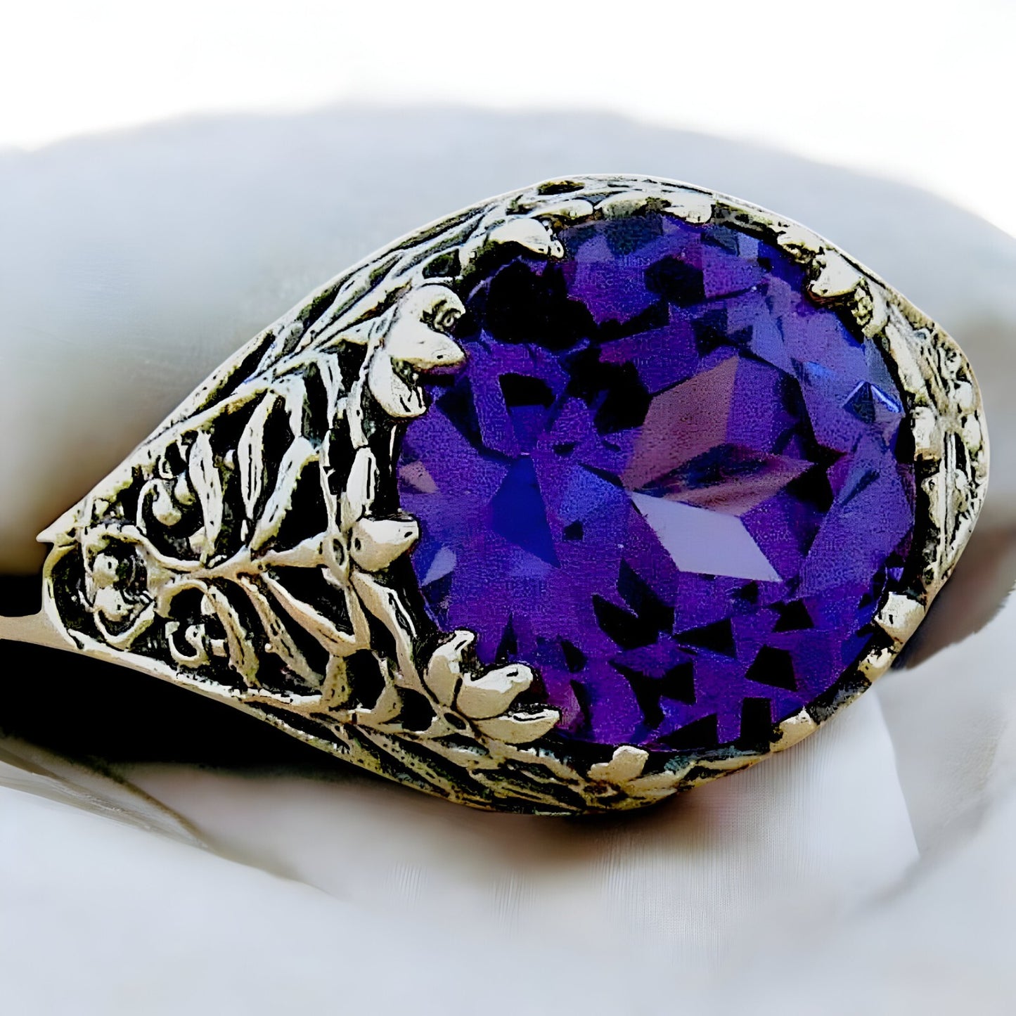 VICTORIAN STYLE 925 STERLING SILVER FILIGREE SIMULATED 5 CT ALEXANDRITE RING#320