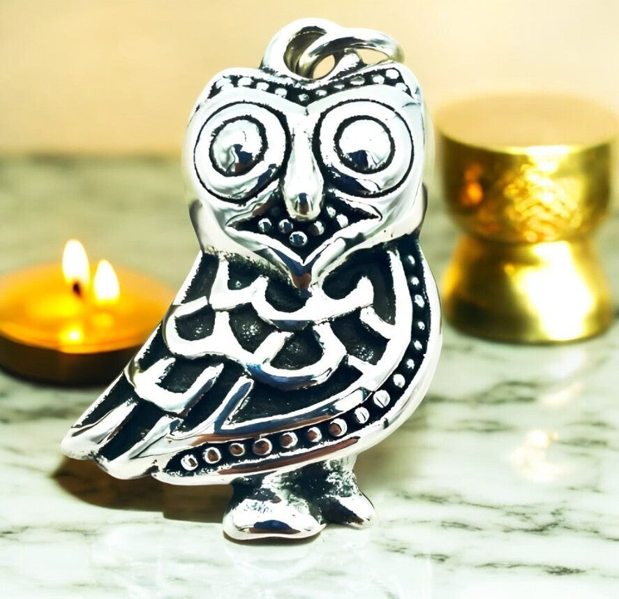925 Silver Owl Pendant - Lightweight Fine Jewelry - Chain Sold Separate 1513