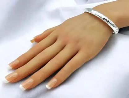 925 Sterling Silver Hammered Bracelet-Lightweight Spring Hinge 6.75" Bangle 1279